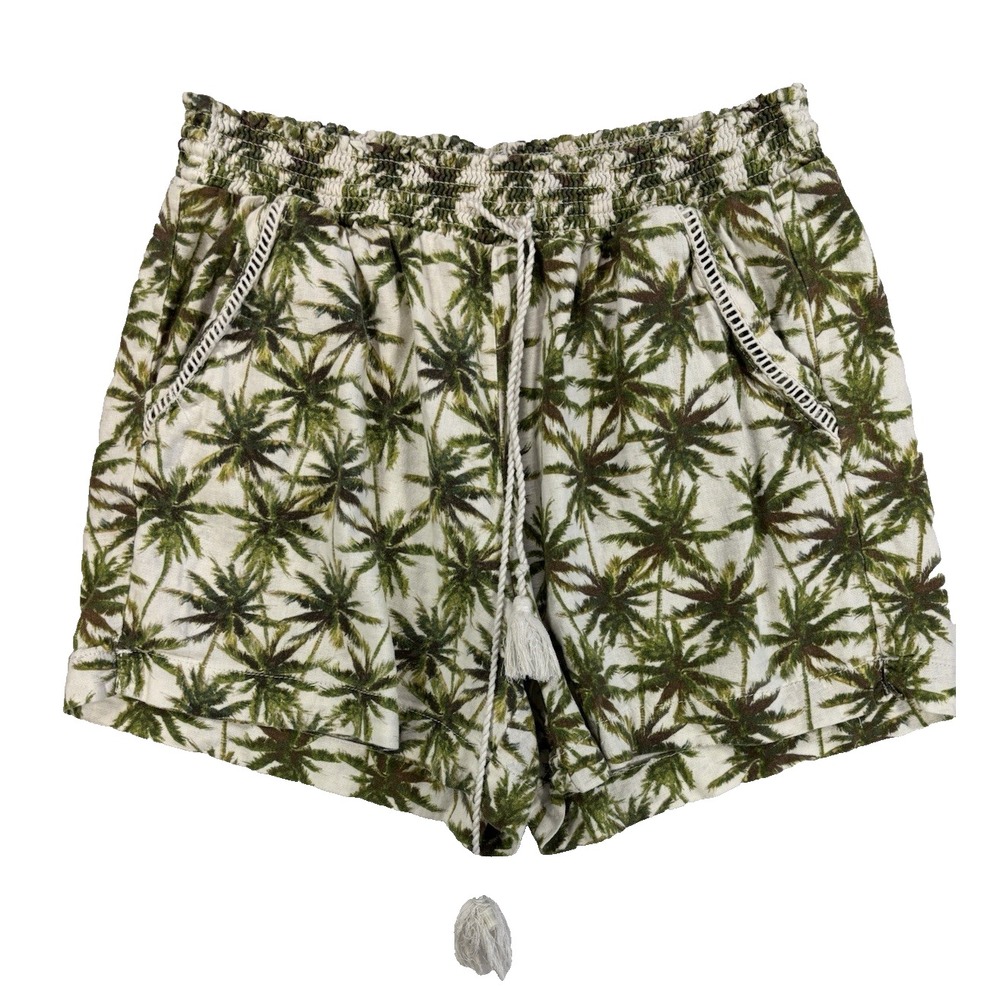 Briggs Women's L Linen Blend Palm‎ Tree Shorts Summer Resort Travel Vacation
